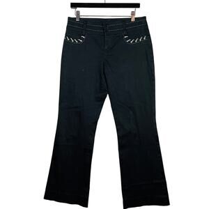 Cache Y2K Ankle Pant Trouser Rope Trim Black Straight Leg Casual - 10